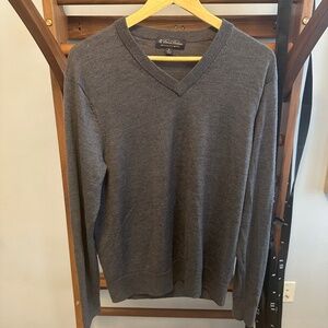 Brooks Brothers Merino V Neck Sweater, Size Medium, Dark Grey.
